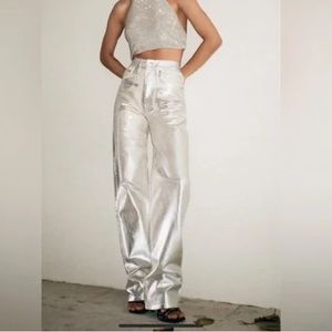 VIRAL ZARA ZW MID RISE BOYFRIEND JEANS NWOT SIZE 6 SILVER METALLIC